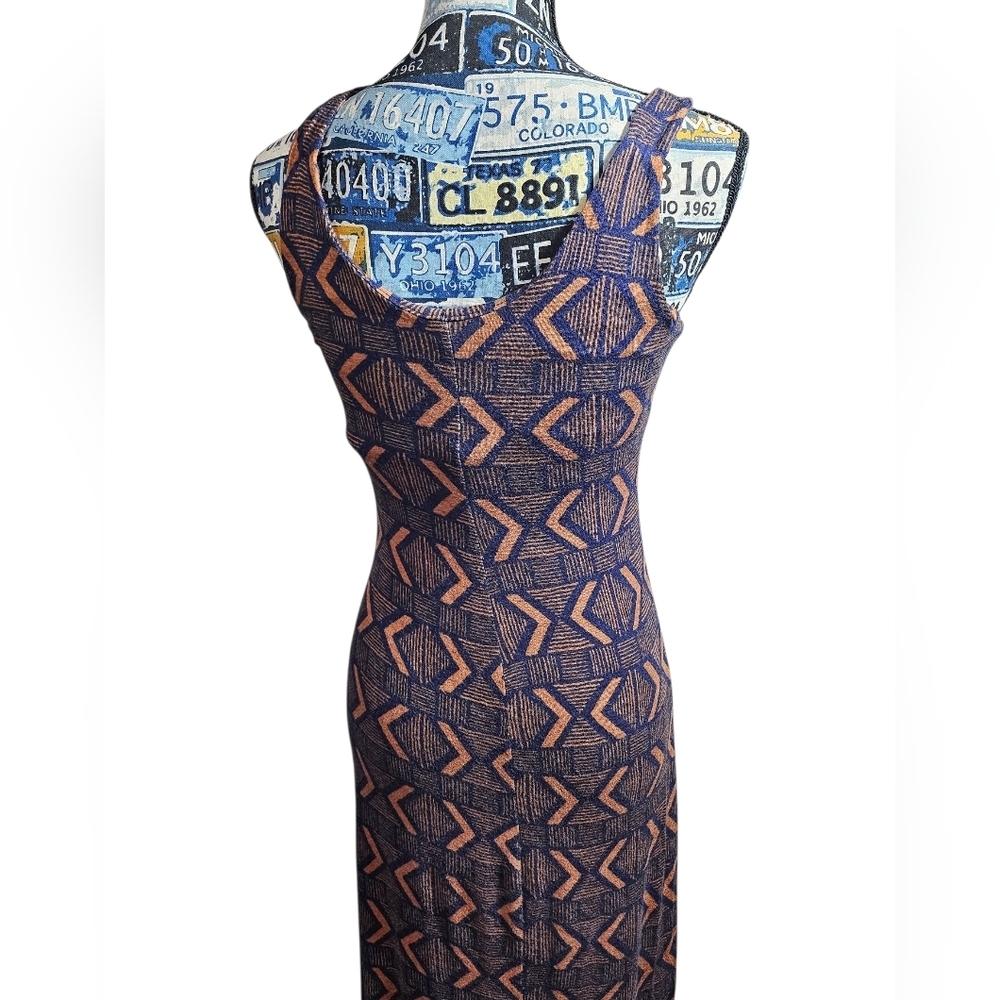 UO Staring at Stars Aztec Batik Geometric Pattern Dress Small Orange Navy Blue - Picture 7 of 7